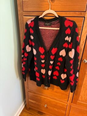 Lane Bryant Black Cardigan with Red and Pink Heart